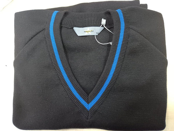 Chase High | 50/50 Knitted V-Neck Jumper with Royal Trims - Schoolwear Centres | School Uniforms near me