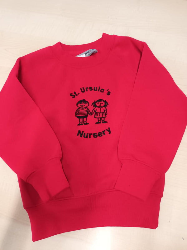 Saint Ursula's Catholic Infant School - Red Sweatshirt for Nursery with School Logo - Schoolwear Centres | School Uniform Centres