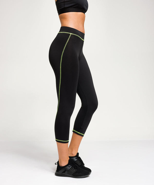 Black/Lightning Green - Women's TriDri® capri fitness leggings Leggings TriDri® Activewear & Performance, Exclusives, Leggings, Raladeal - Recently Added, Rebrandable, Sports & Leisure, Trousers & Shorts, UPF Protection Schoolwear Centres