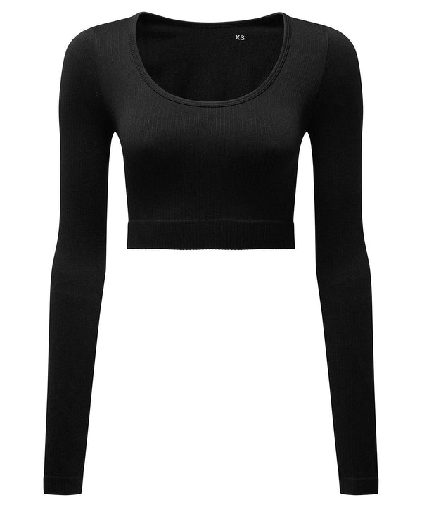 Black - Women’s TriDri® ribbed seamless '3D Fit' crop top T-Shirts TriDri® Activewear & Performance, Back to the Gym, Cropped, Exclusives, New Styles For 2022, T-Shirts & Vests, Women's Fashion Schoolwear Centres