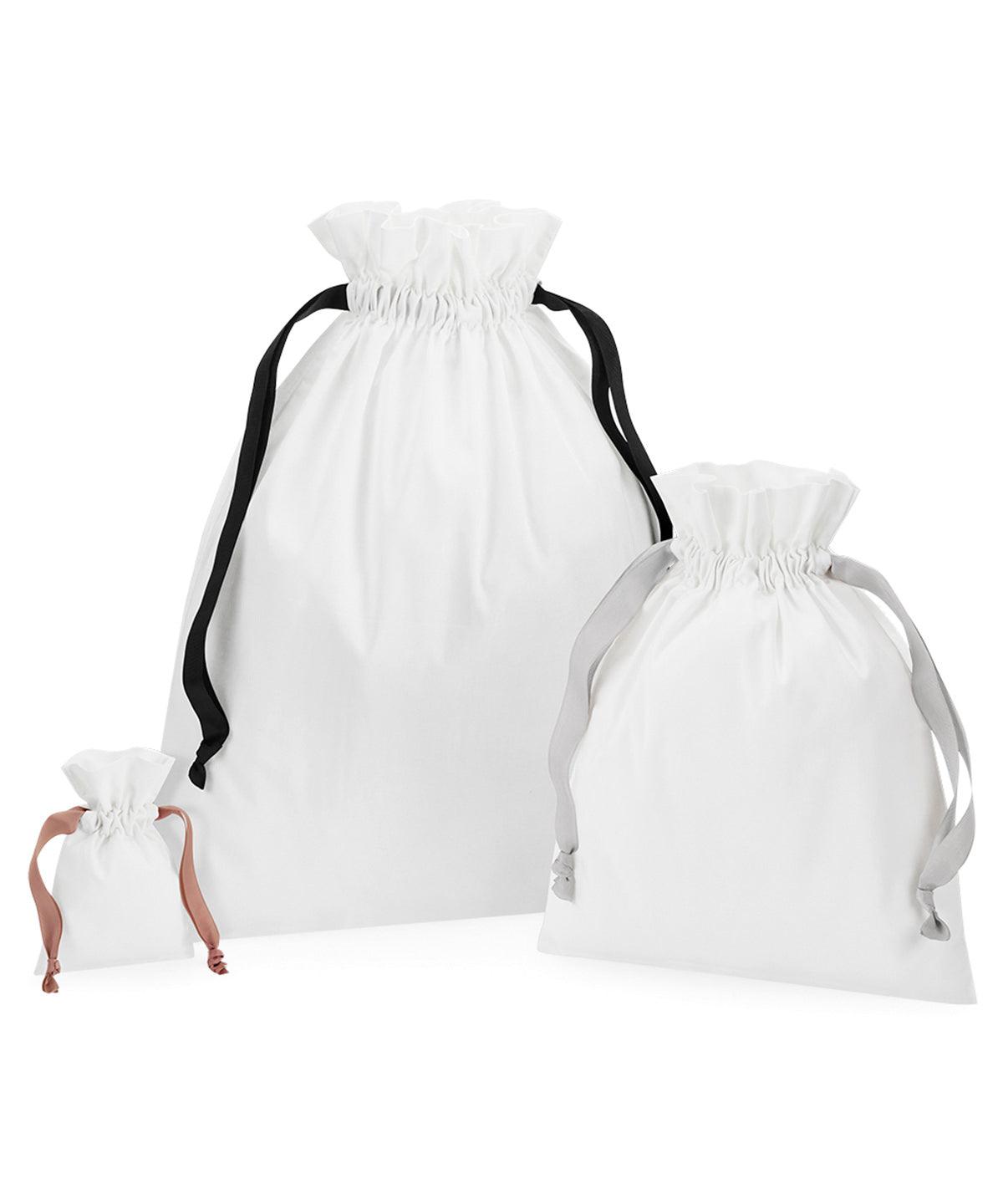Soft White/Black - Cotton gift bag with ribbon drawstring Bags Westford Mill Bags & Luggage, New Styles for 2023 Schoolwear Centres
