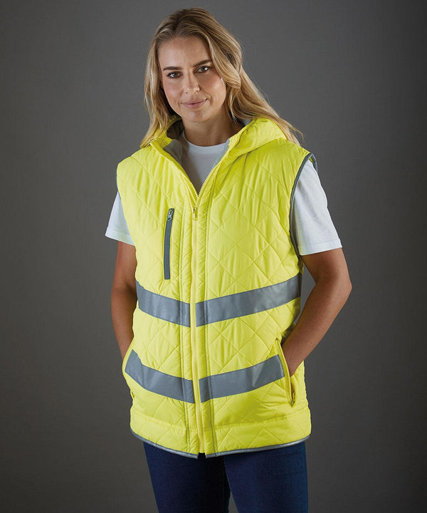 Orange - Hi-vis Kensington hooded gilet (HV007) Body Warmers Yoko Plus Sizes, Safetywear, Workwear Schoolwear Centres