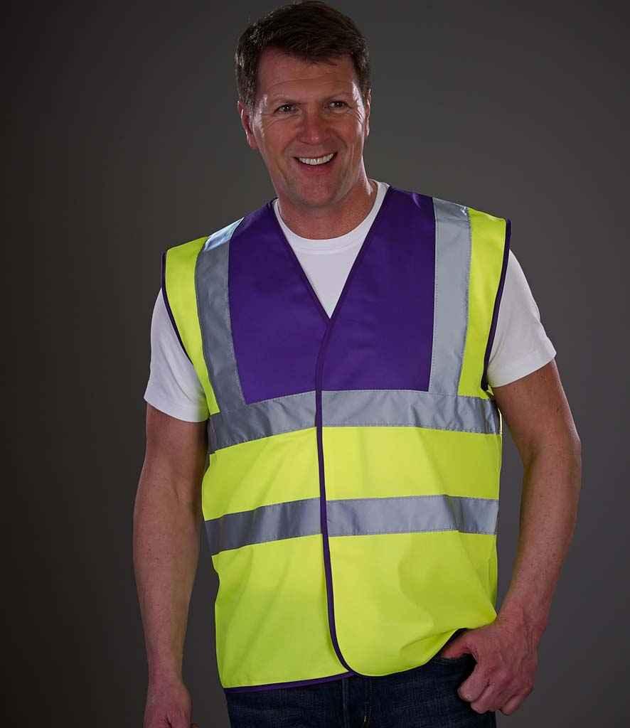 Yoko Hi-Vis Two Band and Braces Waistcoat | Purple/Yellow Waistcoat Yoko hi-vis, Hi-vis Adult, Hi-vis Reflective Border Kids Waistcoat, Hi-vis Tops, Hi-Viz Premium P.E. Bag, style-yk102, workwear, Yoko Schoolwear Centres