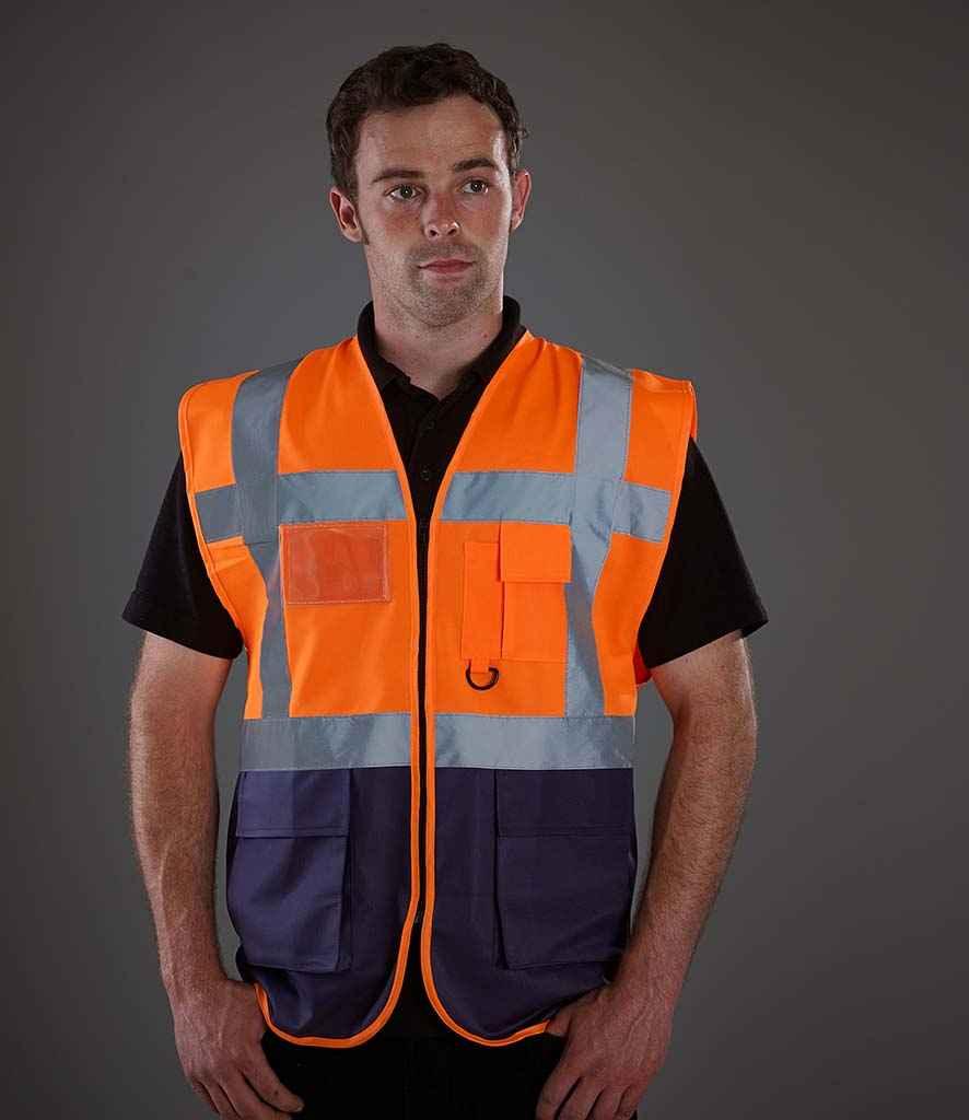 Yoko Executive Waistcoat | Orange/Navy Waistcoat Yoko hi-vis, Hi-vis Adult, Hi-vis Reflective Border Kids Waistcoat, Hi-vis Tops, Hi-Viz Premium P.E. Bag, style-yk103, workwear, Yoko Schoolwear Centres
