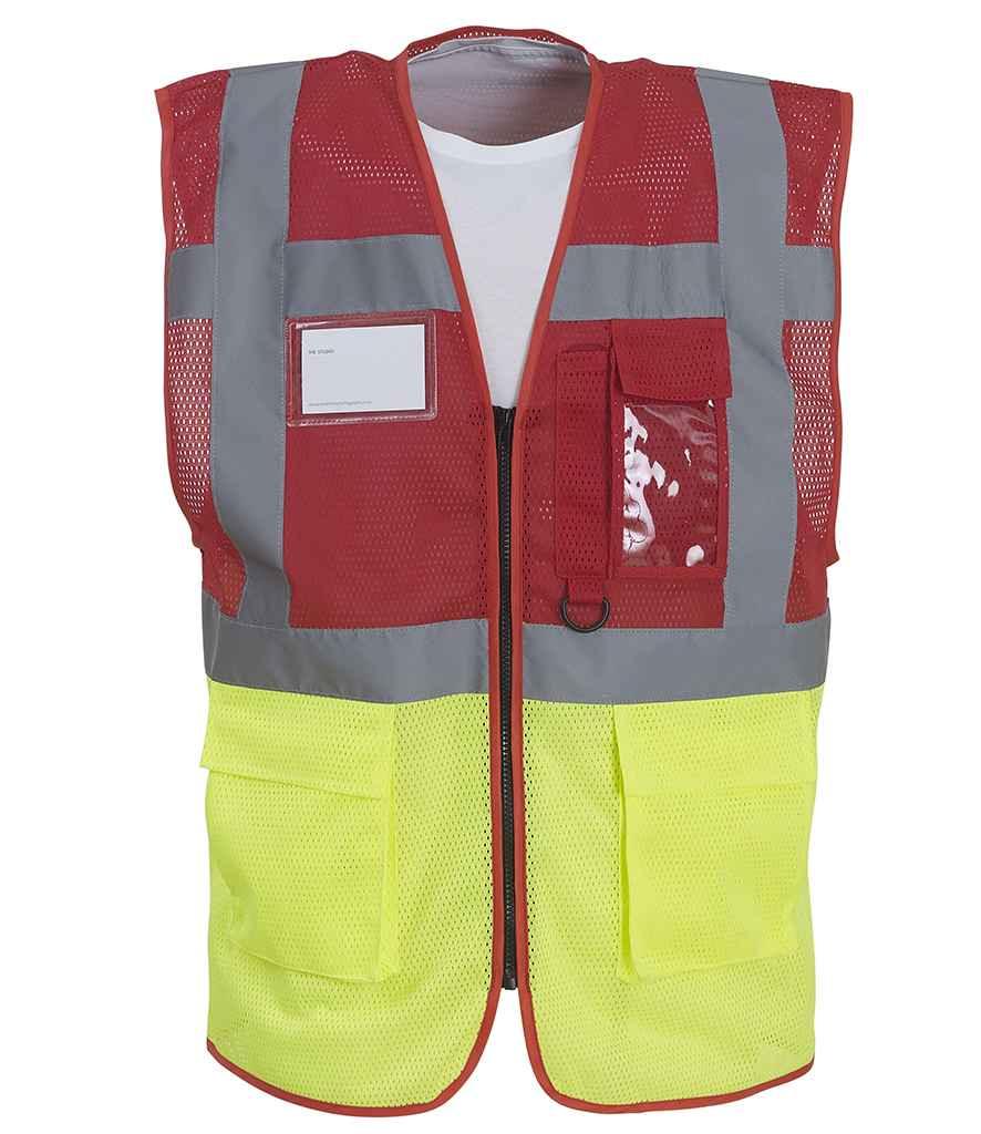 Yoko Hi-Vis Top Cool Open Mesh Executive Waistcoat | Red/Yellow Waistcoat Yoko hi-vis, Hi-vis Adult, Hi-vis Reflective Border Kids Waistcoat, Hi-vis Tops, Hi-Viz Premium P.E. Bag, style-yk107, workwear, Yoko Schoolwear Centres