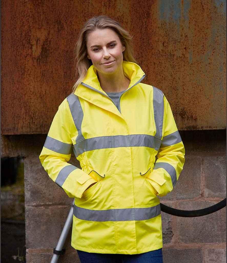 Yoko Ladies Hi-Vis Executive Jacket | Yellow Jacket Yoko hi-vis, Hi-vis Adult, Hi-vis Reflective Border Kids Waistcoat, Hi-vis Tops, Hi-Viz Premium P.E. Bag, style-yk218, workwear, Yoko Schoolwear Centres