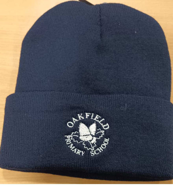 Oakfield Primary School Uniform logo | Navy Beanie Hat with School Logo | Schoolwear Centres
