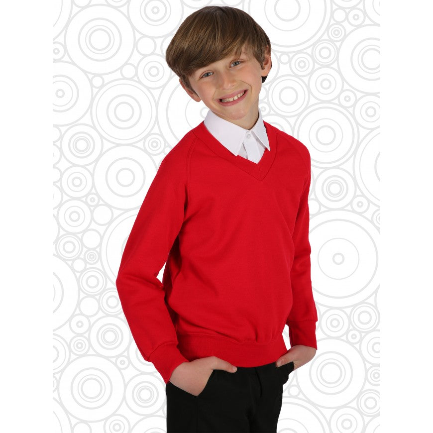 St Margaret’s Red V-Neck Sweatshirt with School logo - Schoolwear Centres | School Uniforms near me