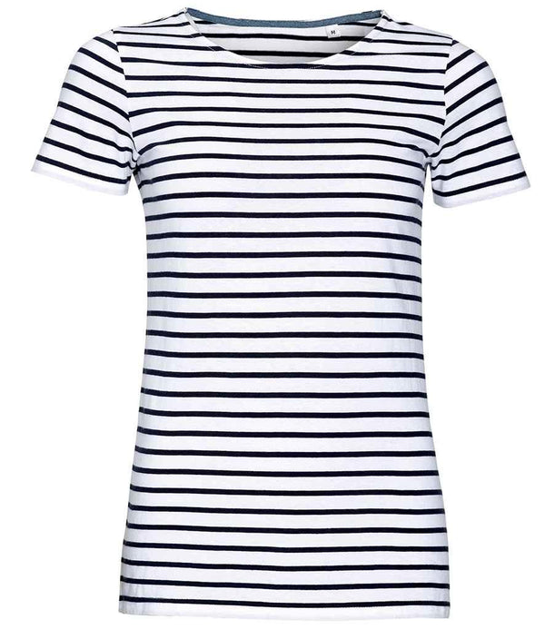 SOL'S Ladies Miles Striped T-Shirt | White/Navy T-Shirt SOL'S style-01399 Schoolwear Centres