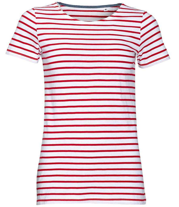 SOL'S Ladies Miles Striped T-Shirt | White/Red T-Shirt SOL'S style-01399 Schoolwear Centres