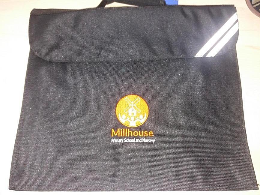 Millhouse Primary School and Nursery - Black Bookbag with School Logo - Schoolwear Centres | School Uniform Centres