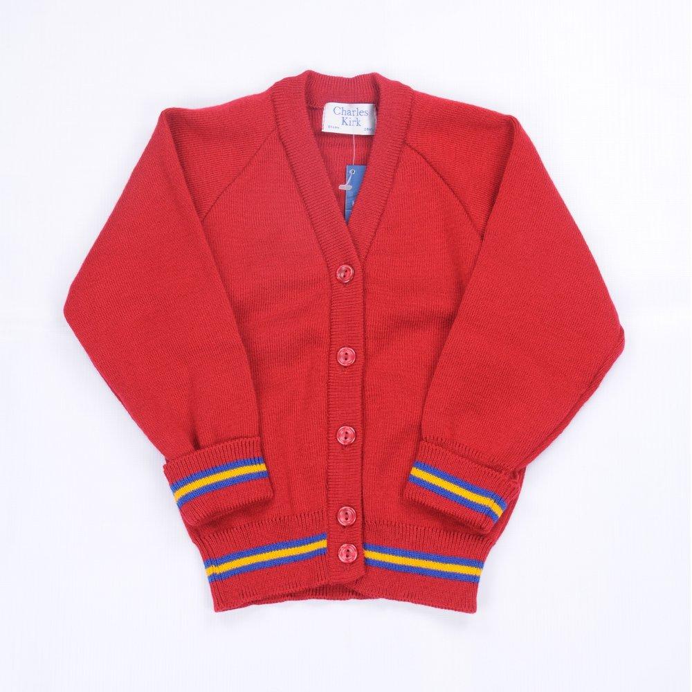 Bournes Green School - Red Knitwear (Knitted) Cardigan with Blue and Gold Trim - Schoolwear Centres | School Uniform Centres