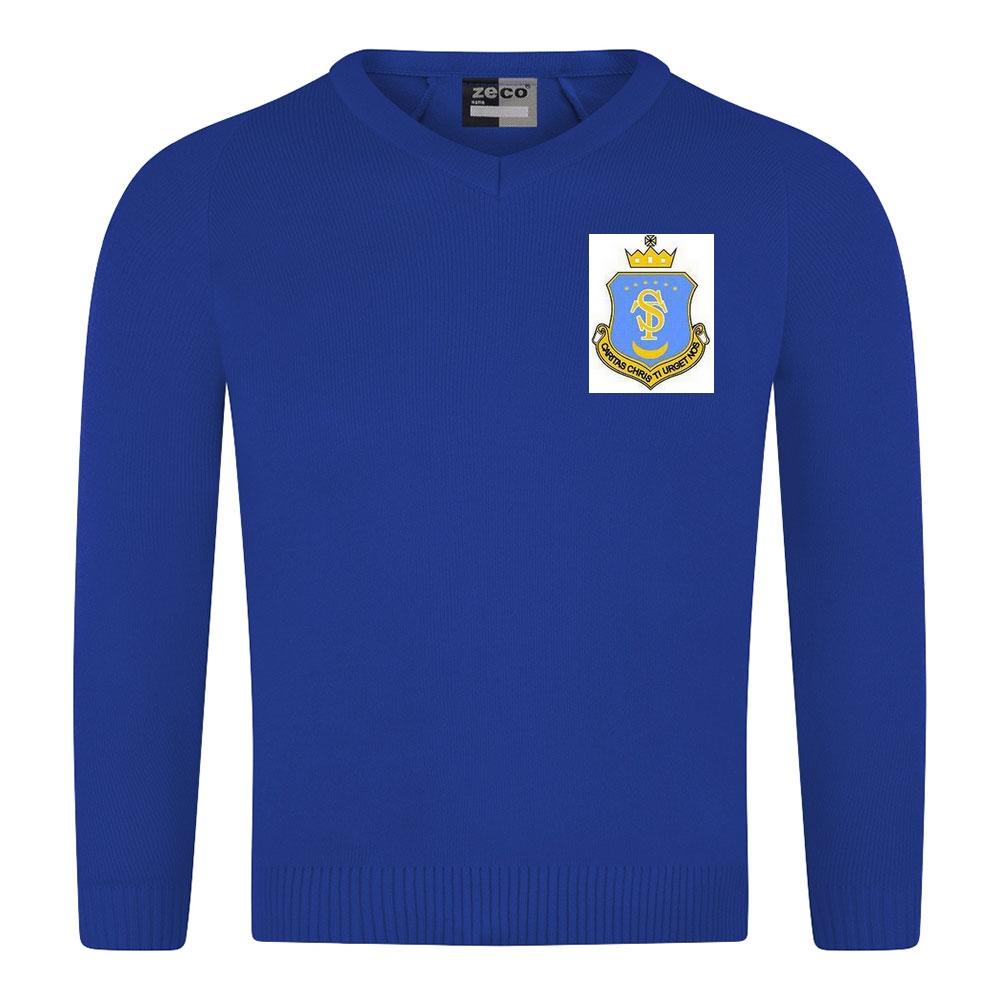 St Teresa's Catholic Primary School - Royal Knitted V-Neck Jumper with School Logo - Schoolwear Centres | School Uniform Centres
