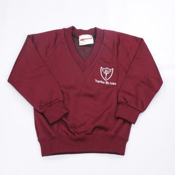 Earls Hall Primary School - Maroon V-Neck Sweatshirt Jumper with School Logo - Schoolwear Centres | School Uniform Centres