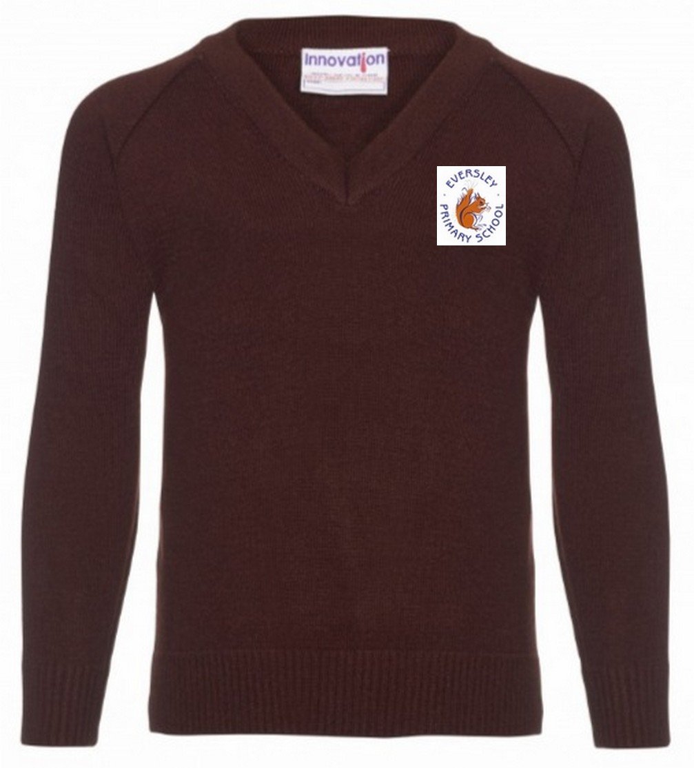 Eversley Primary School - Brown Knitted V-Neck Jumper with School Logo - Schoolwear Centres | School Uniform Centres