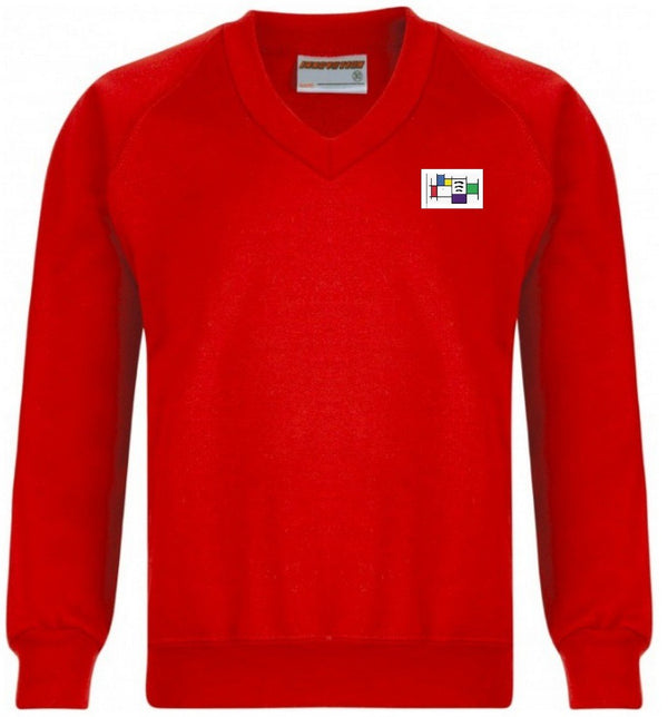 Felmore Primary School - Red Sweatshirt V-neck Jumper with School Logo - Schoolwear Centres | School Uniform Centres