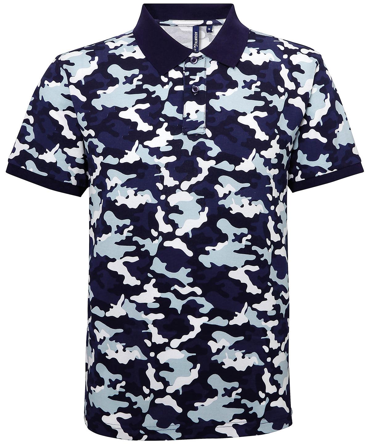 Camo Blue - Men's camo piqué polo Polos Asquith & Fox Camo, Perfect for DTG print, Plus Sizes, Polos & Casual, Resortwear Schoolwear Centres