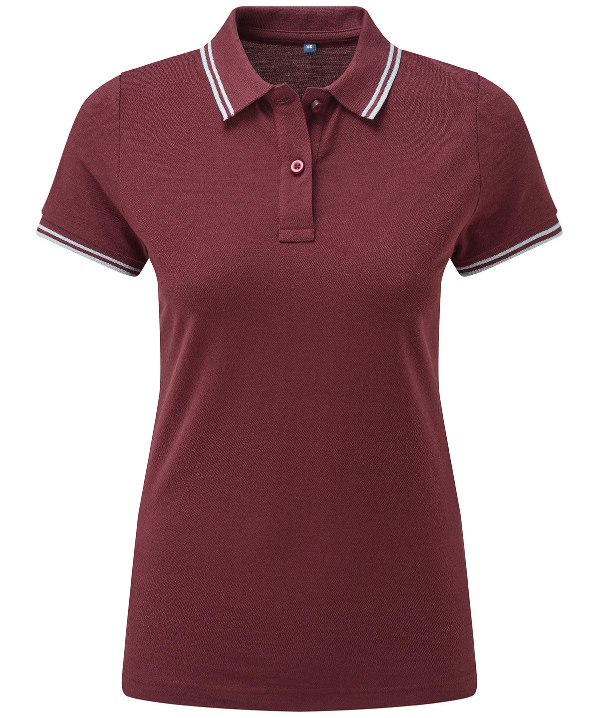 Burgundy/Sky - Women's classic fit tipped polo Polos Asquith & Fox Must Haves, Perfect for DTG print, Polos & Casual, Raladeal - Recently Added, Rebrandable, Women's Fashion Schoolwear Centres