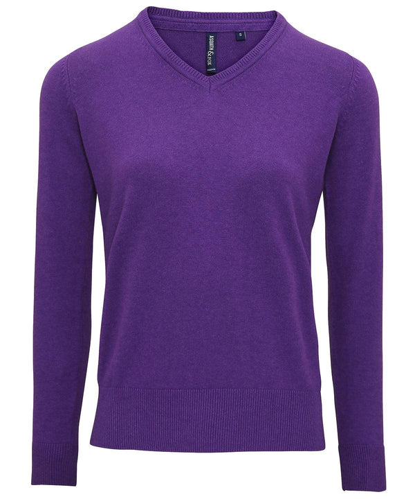 Purple Heather - Women's cotton blend v-neck sweater Knitted Jumpers Asquith & Fox Knitwear Schoolwear Centres