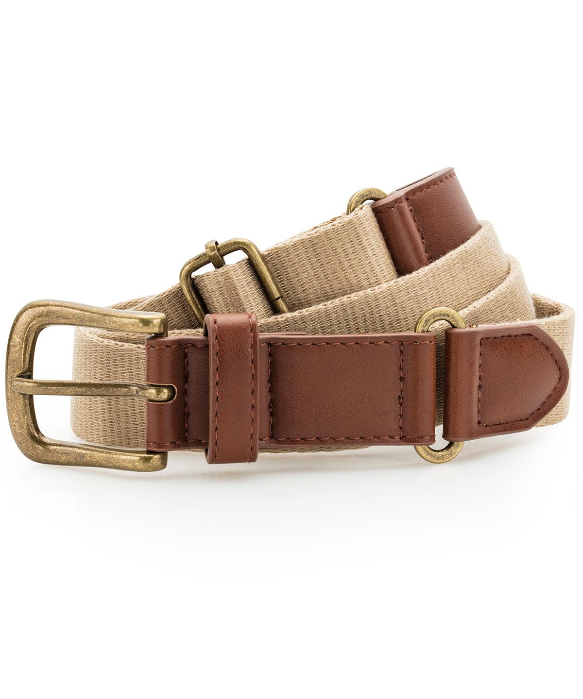 Khaki - Faux leather and canvas belt Belts Asquith & Fox Gifting & Accessories, Trousers & Shorts Schoolwear Centres