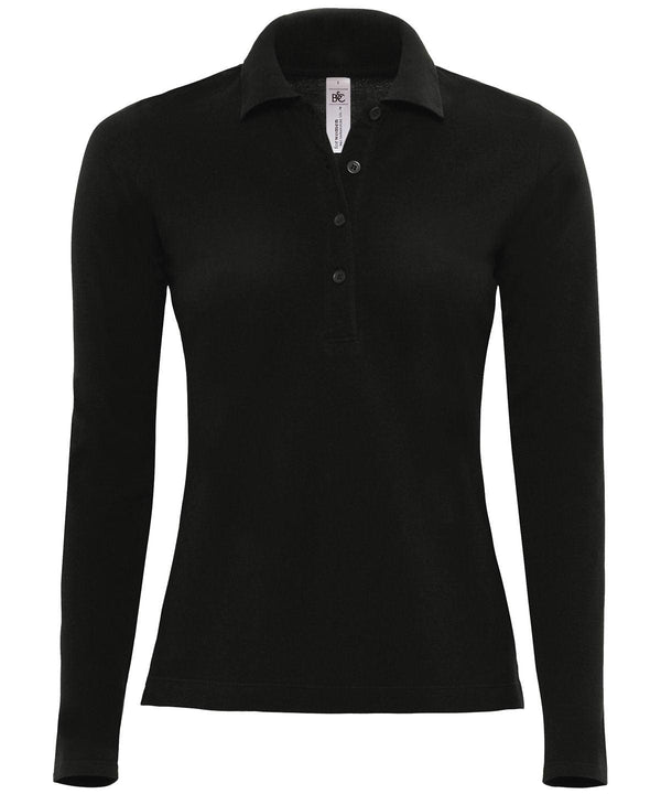 Black - B&C Safran pure long sleeve /women Polos B&C Collection Must Haves, Polos & Casual, Raladeal - Recently Added, Women's Fashion Schoolwear Centres