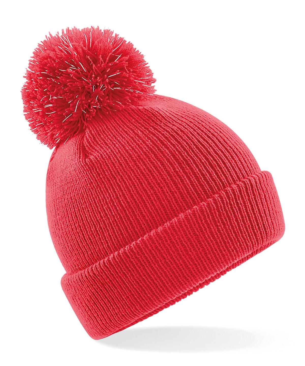 Bright Red - Junior reflective bobble beanie Hats Beechfield Headwear, Junior, Rebrandable Schoolwear Centres