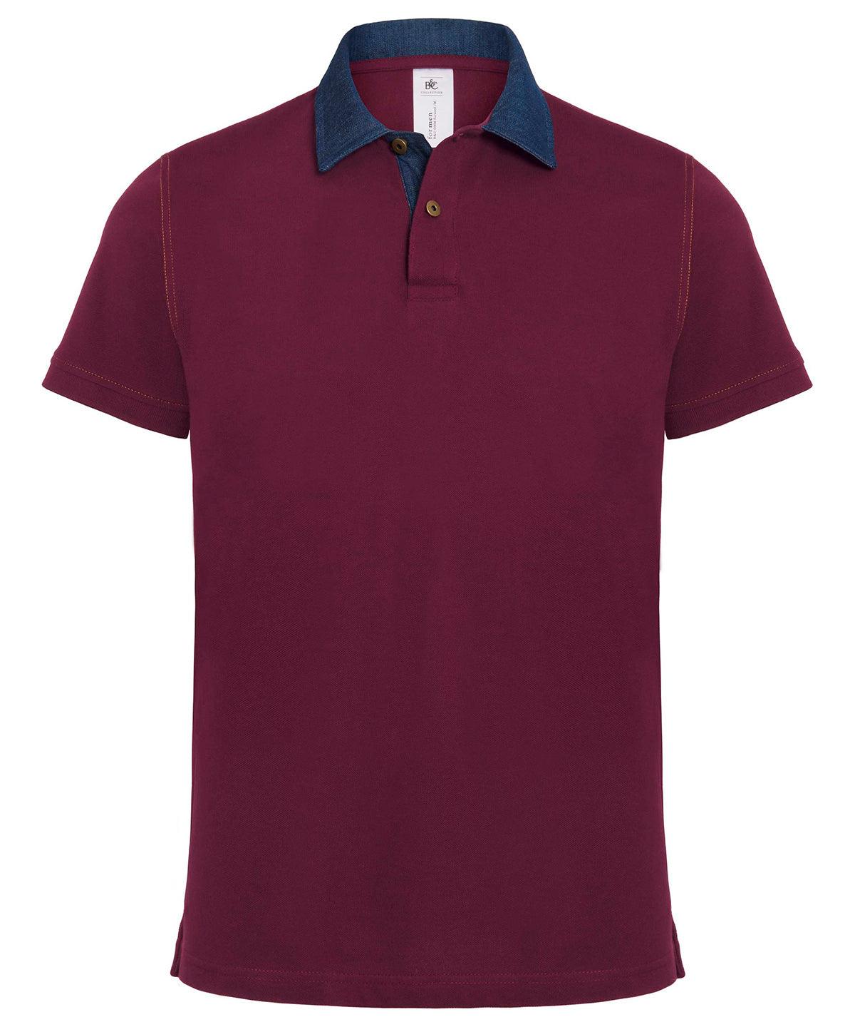 Denim/Burgundy - B&C DNM forward /men Polos B&C Collection Polos & Casual, Raladeal - Recently Added Schoolwear Centres