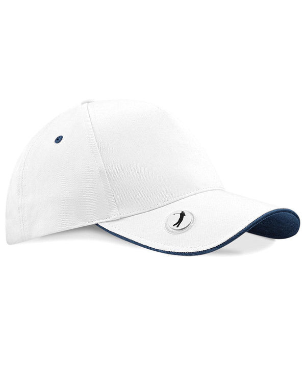 White/French Navy - Pro-style ball marker golf cap Caps Beechfield Headwear, UPF Protection Schoolwear Centres