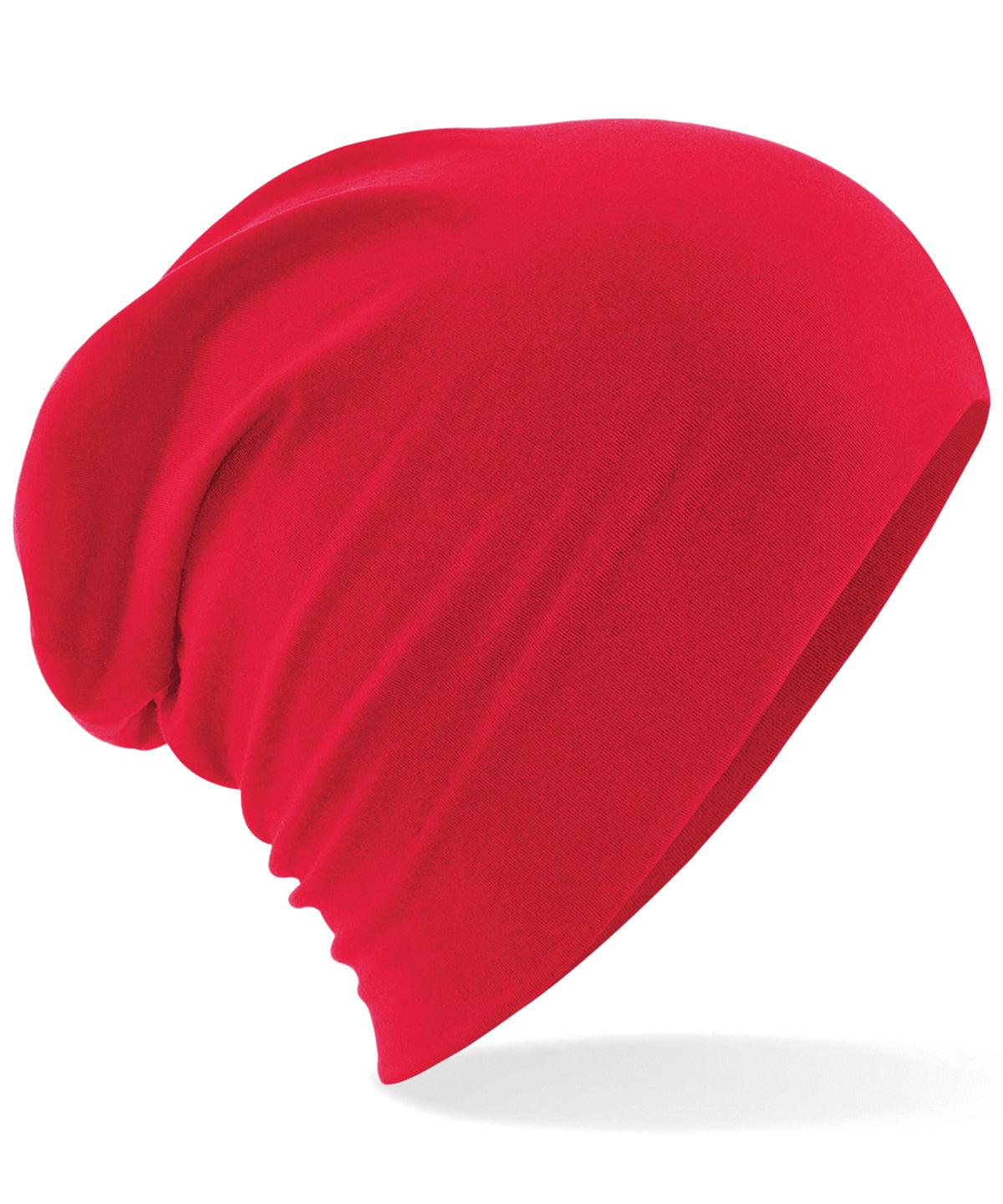 Classic Red - Hemsedal cotton slouch beanie Hats Beechfield Headwear, Rebrandable, Winter Essentials Schoolwear Centres