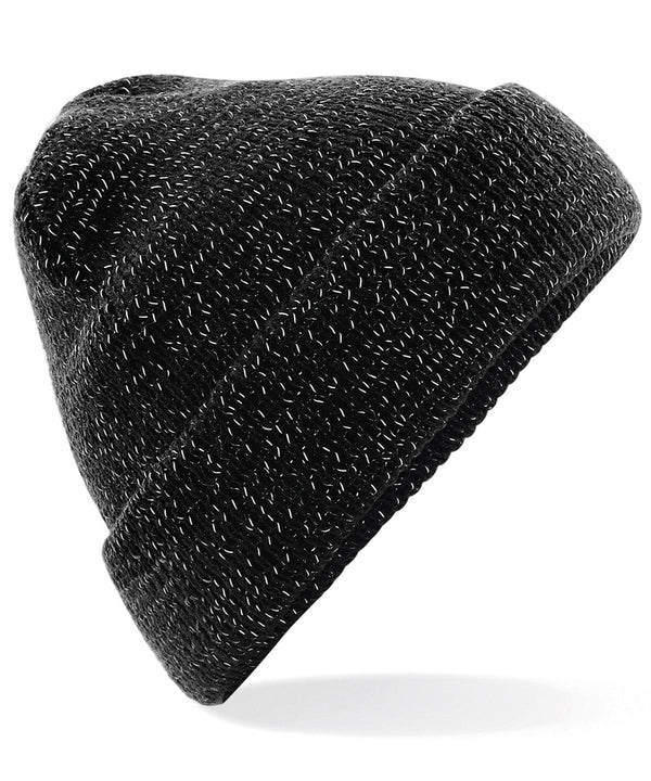 Black - Reflective beanie Hats Beechfield Headwear, Rebrandable, Winter Essentials Schoolwear Centres