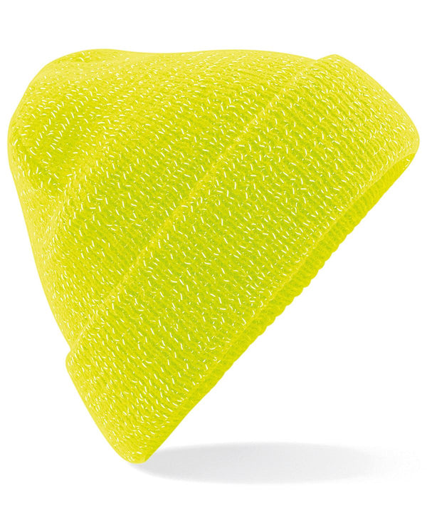 Fluorescent Yellow - Reflective beanie Hats Beechfield Headwear, Rebrandable, Winter Essentials Schoolwear Centres