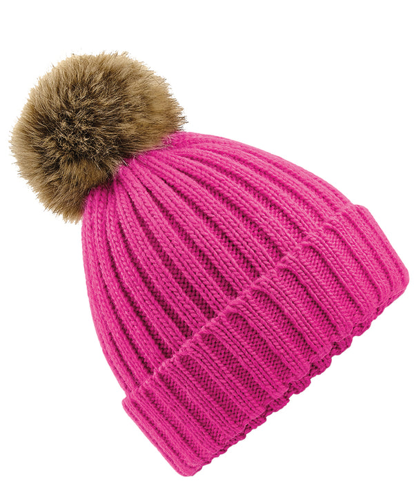 Fur pop pom chunky beanie