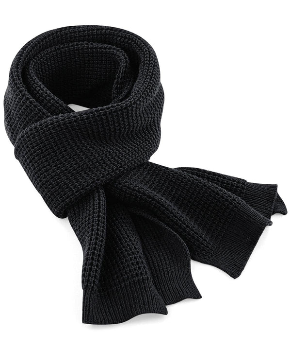Black - Classic waffle knit scarf Scarves Beechfield Gifting & Accessories, Knitwear, Rebrandable, Winter Essentials Schoolwear Centres