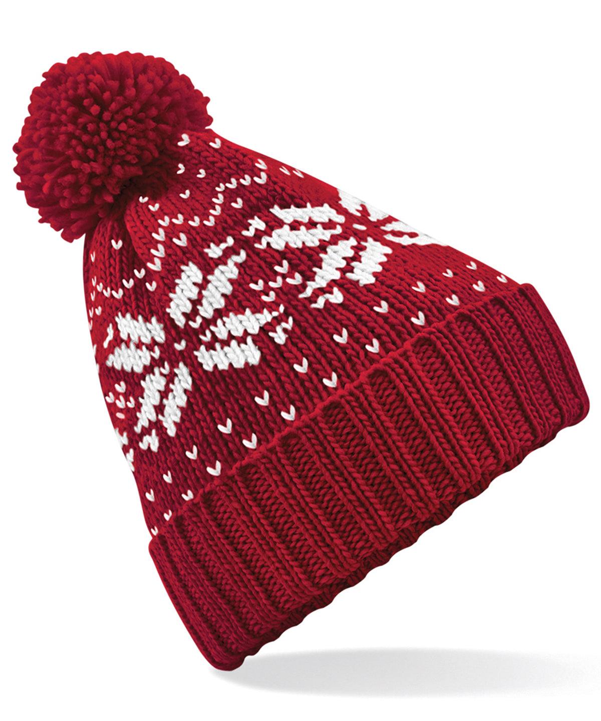 Classic Red/White - Fair Isle snowstar® beanie Hats Beechfield Headwear, Raladeal - High Stock, Winter Essentials Schoolwear Centres