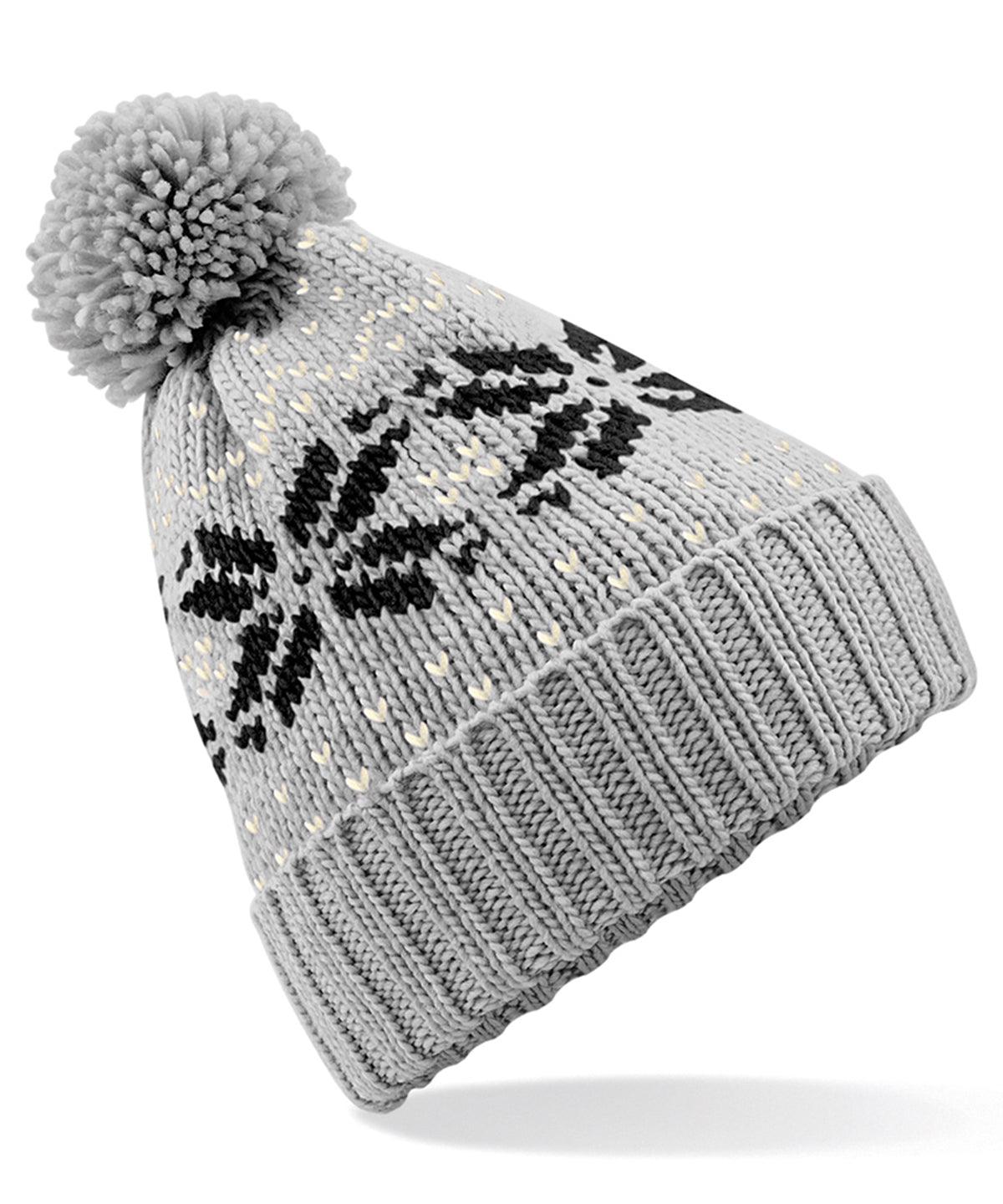 Light Grey/Black/Off White - Fair Isle snowstar® beanie Hats Beechfield Headwear, Raladeal - High Stock, Winter Essentials Schoolwear Centres