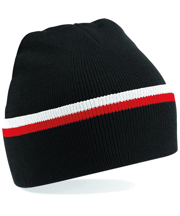 Black/Classic Red/White - Teamwear beanie Hats Beechfield Headwear, Knitwear, Winter Essentials Schoolwear Centres