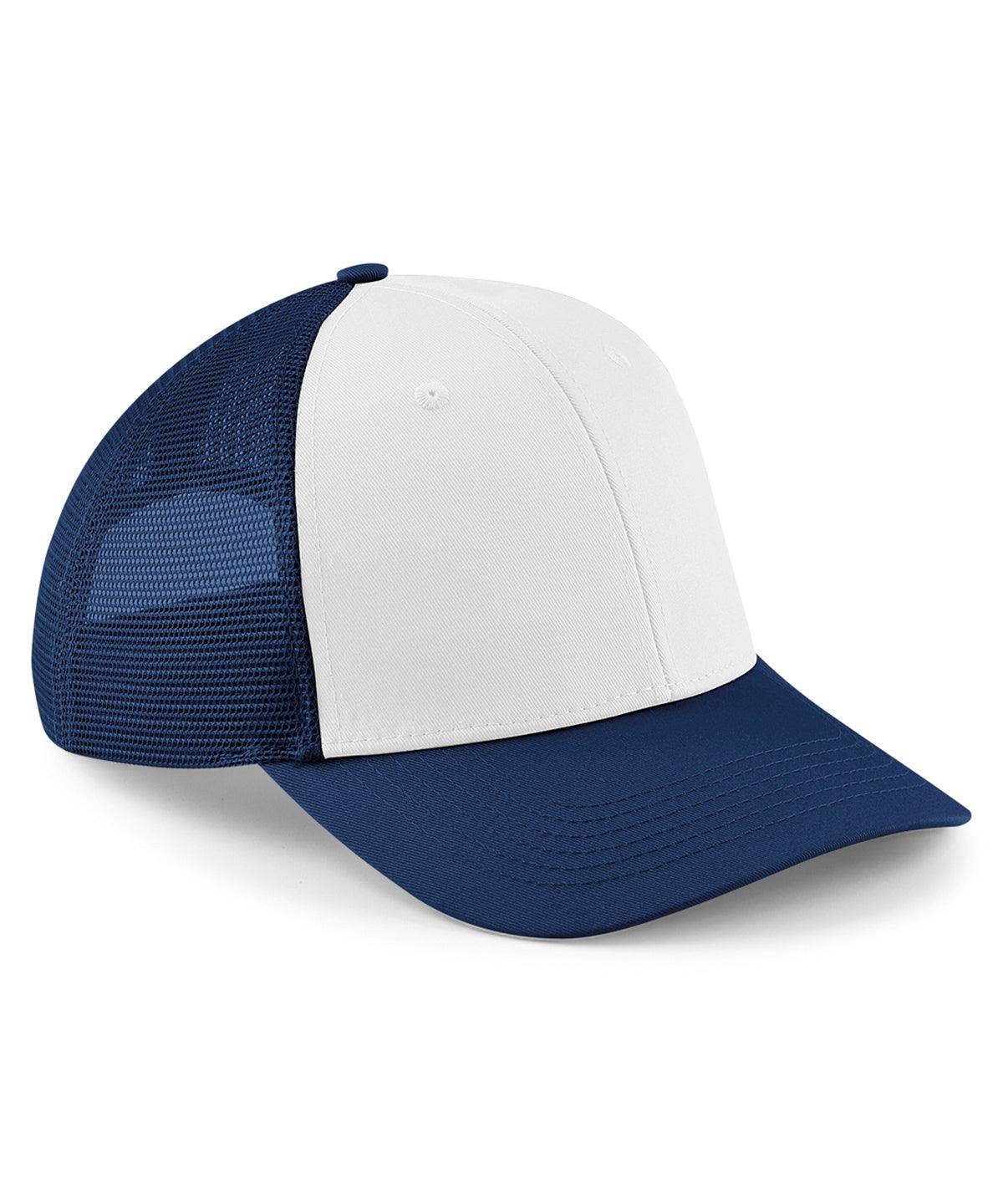 French Navy/White - 6-panel snapback trucker Caps Beechfield Headwear, Rebrandable Schoolwear Centres