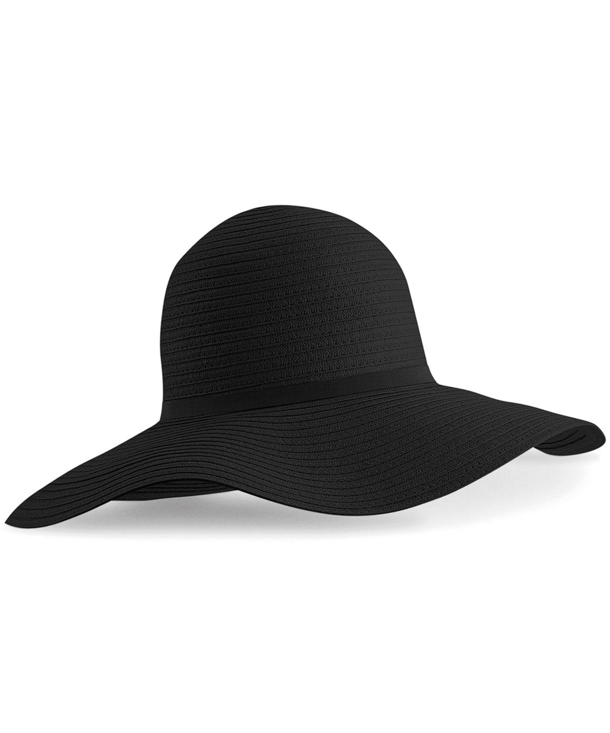 Black - Marbella wide-brimmed sun hat Hats Beechfield Headwear Schoolwear Centres