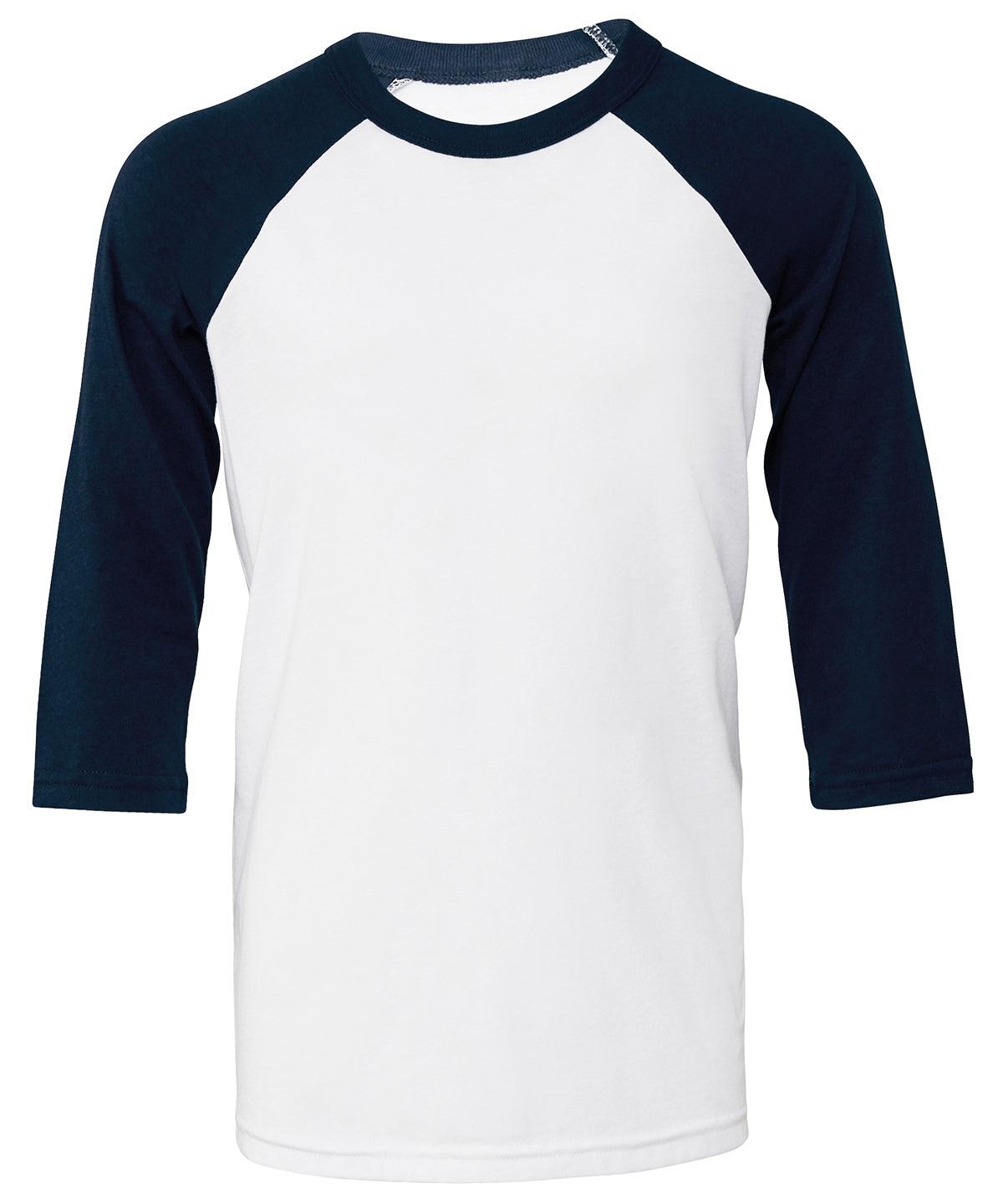 White/Navy - Youth ¾ sleeve baseball tee T-Shirts Bella Canvas Junior, Raladeal - Recently Added, Rebrandable, T-Shirts & Vests Schoolwear Centres