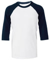 White/Navy - Youth ¾ sleeve baseball tee T-Shirts Bella Canvas Junior, Raladeal - Recently Added, Rebrandable, T-Shirts & Vests Schoolwear Centres