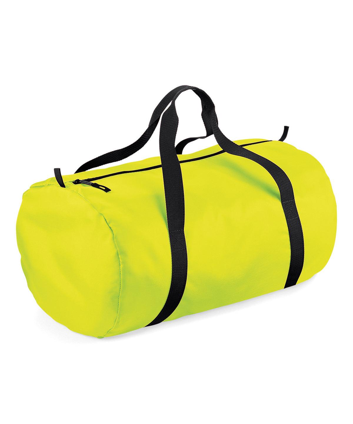 Fluorescent Yellow/Black - Packaway barrel bag Bags Bagbase Bags & Luggage, Rebrandable Schoolwear Centres