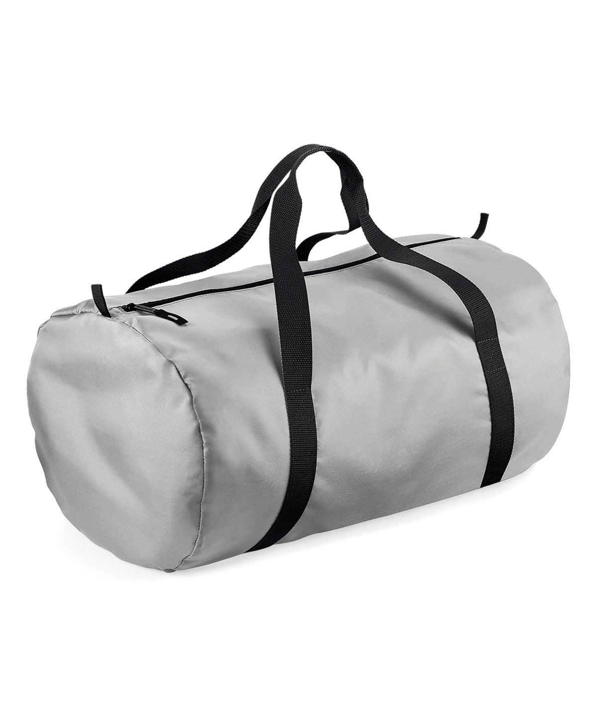 Silver/Black - Packaway barrel bag Bags Bagbase Bags & Luggage, Rebrandable Schoolwear Centres