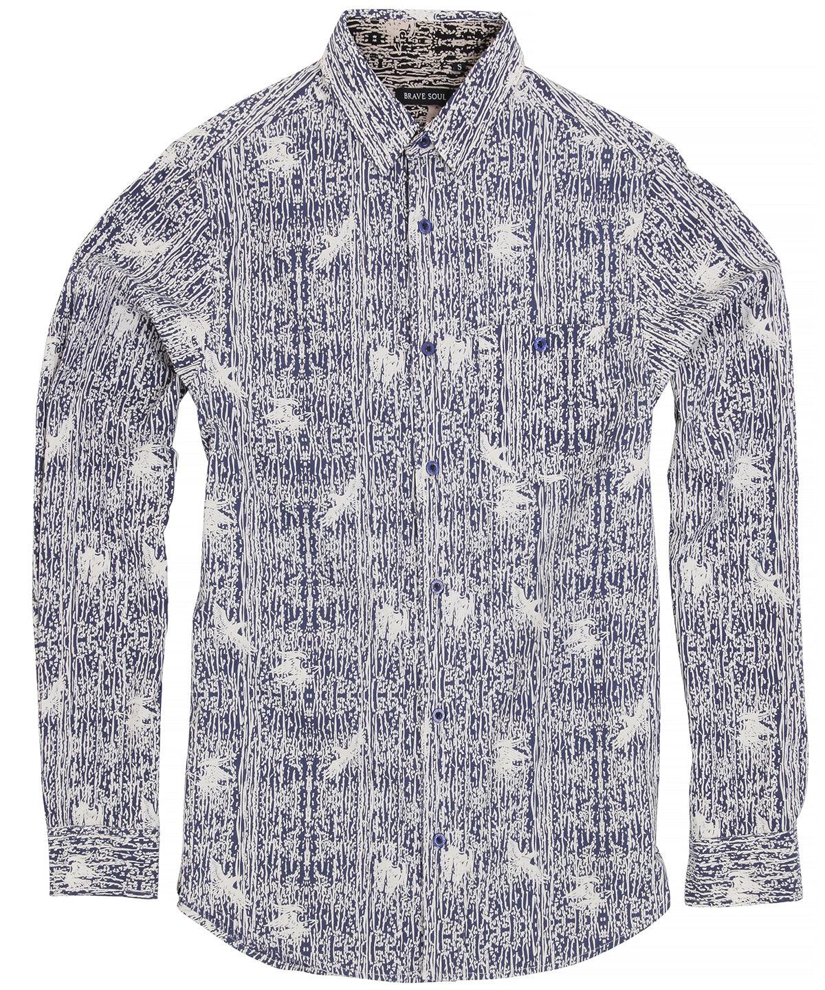 Ink/Optic White - Brave Soul Idris - long sleeve full printed shirt Shirts Last Chance to Buy Shirts & Blouses Schoolwear Centres