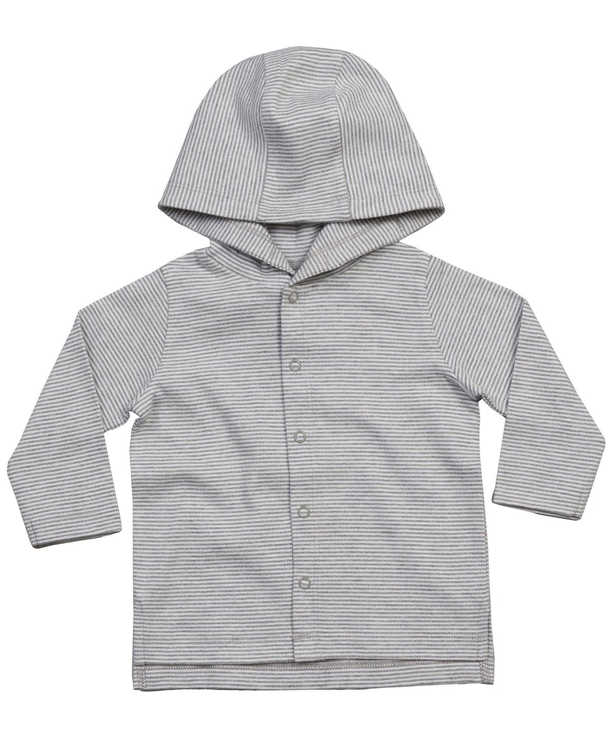 White/Heather Grey Melange - Baby stripy hooded T Hoodies Babybugz Baby & Toddler, Organic & Conscious Schoolwear Centres