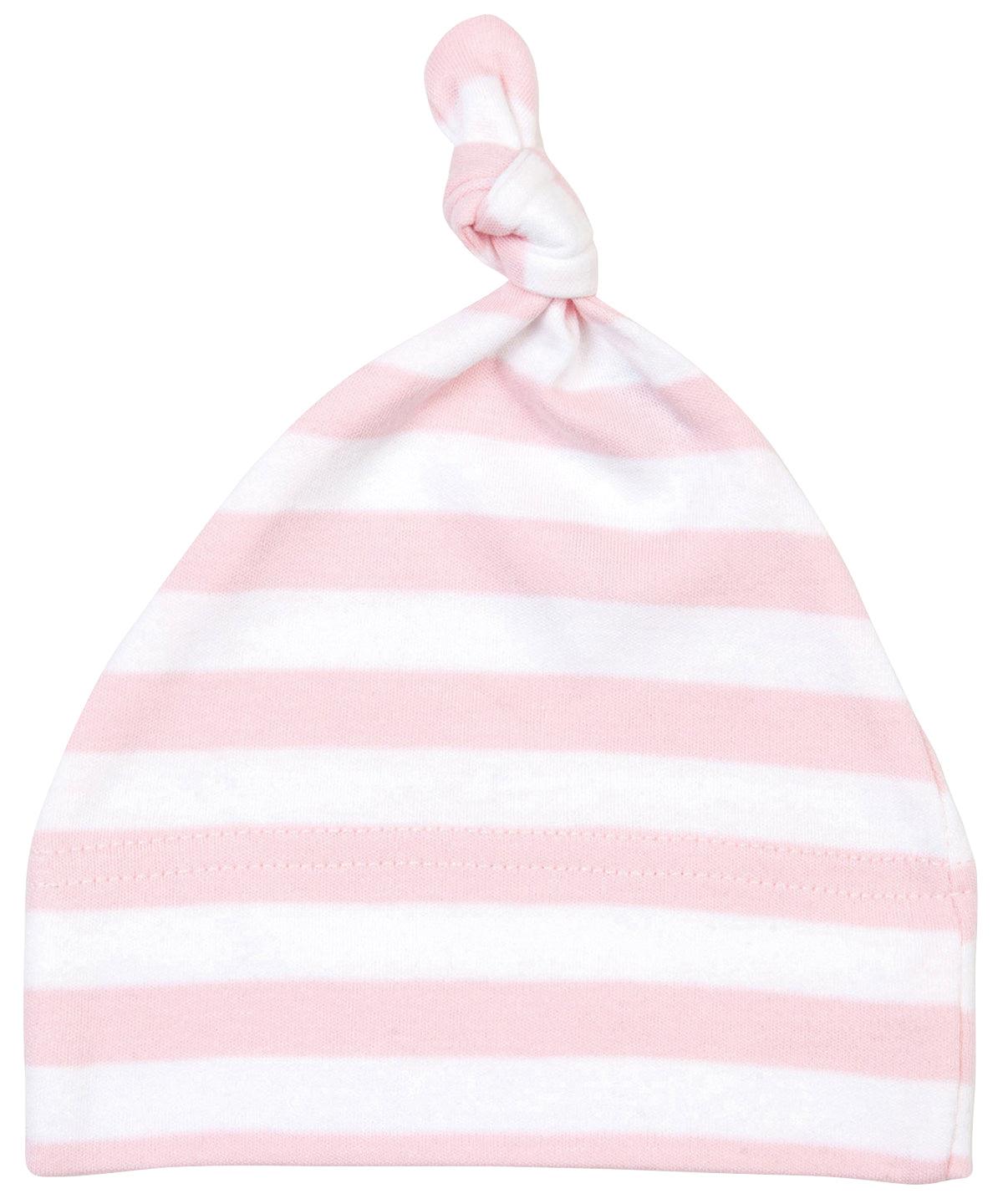 Powder Pink/White - Baby stripy one-knot hat Hats Babybugz Baby & Toddler, Rebrandable Schoolwear Centres