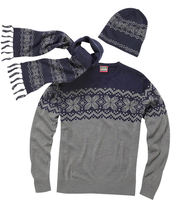 Grey/Navy - Traditional knitted jumper, hat and scarf set Knitwear Sets The Christmas Shop Christmas Schoolwear Centres