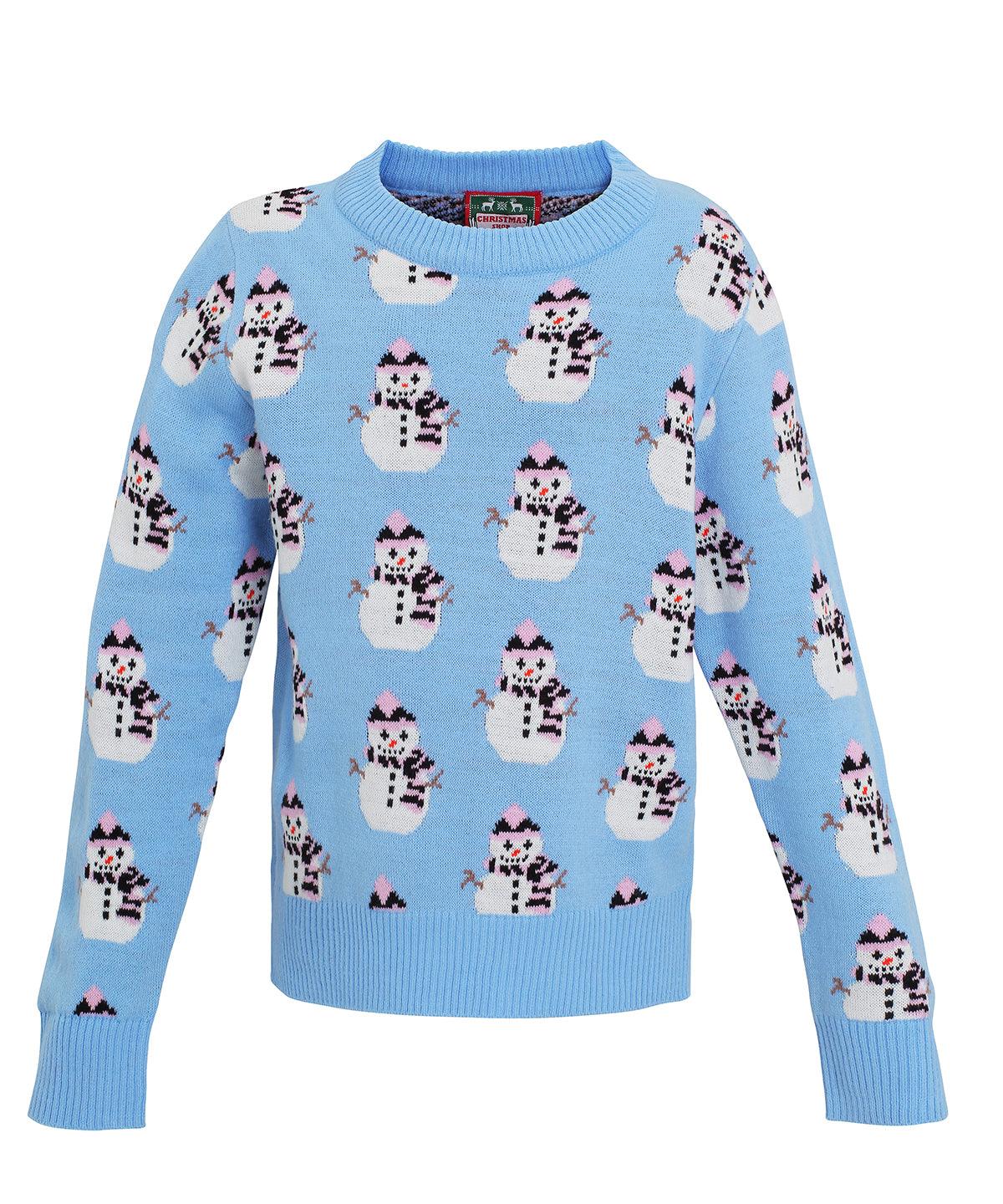 Light Blue - Girls snowman knitted jumper Knitted Jumpers The Christmas Shop Christmas Schoolwear Centres