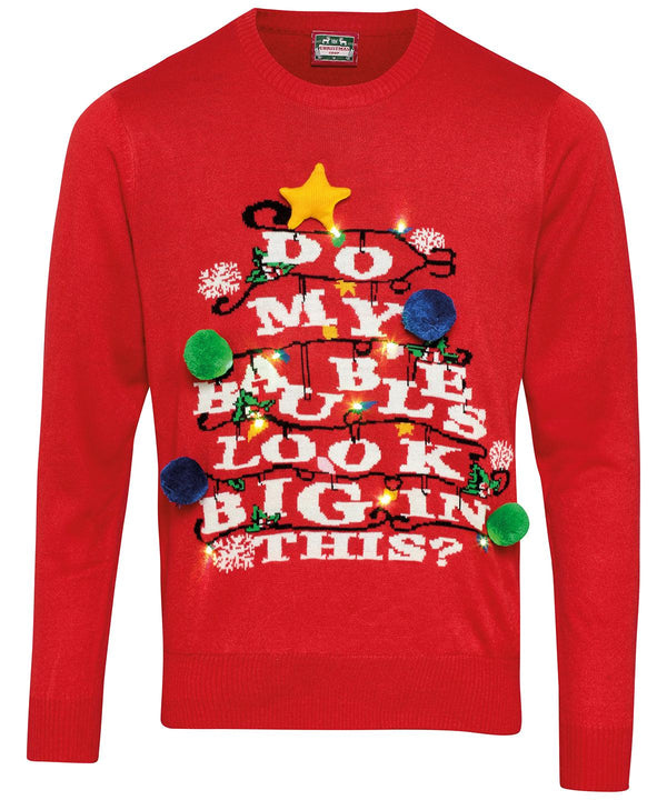 Red - Adults 3D "Do my Baubles Look Big in This?" Light Up Jumper Knitted Jumpers The Christmas Shop Christmas Schoolwear Centres