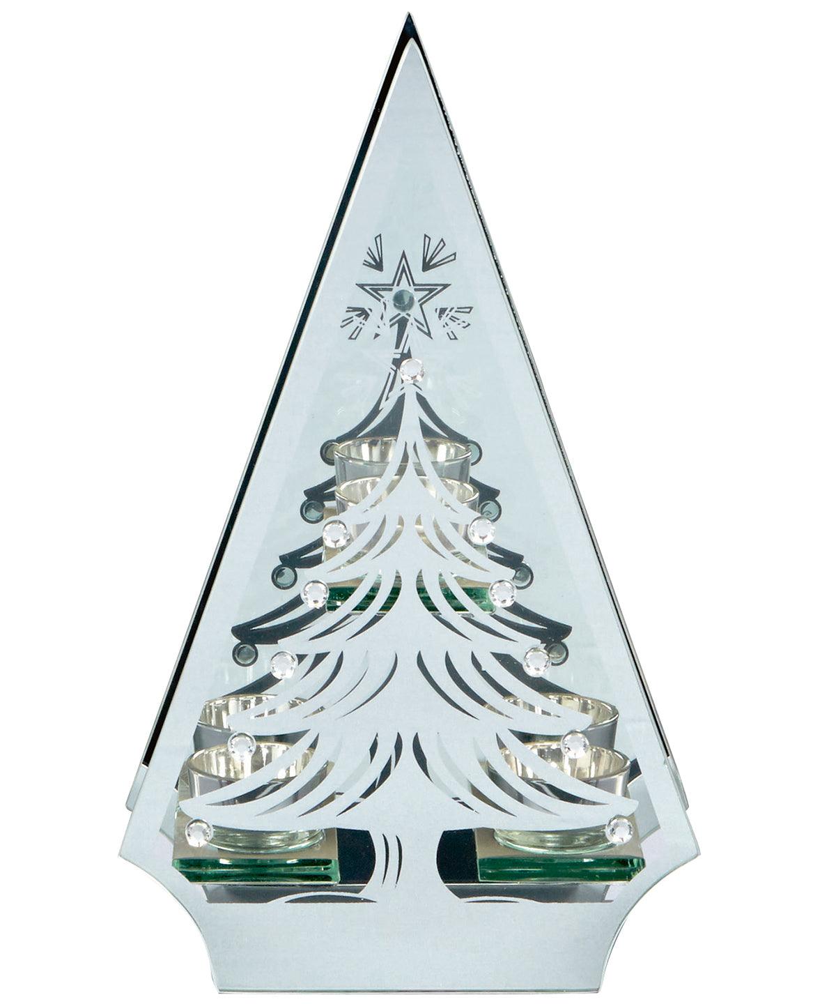 Silver - Silver tree shape triple tea light holder Christmas Lighting The Christmas Shop Christmas Schoolwear Centres