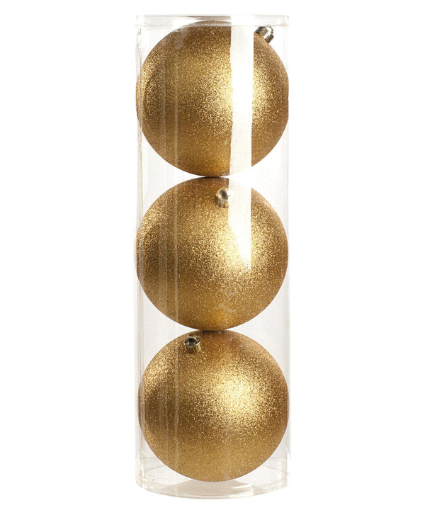 Champagne Gold - 3 x Glitter balls in drum Christmas Decorations The Christmas Shop Christmas Schoolwear Centres